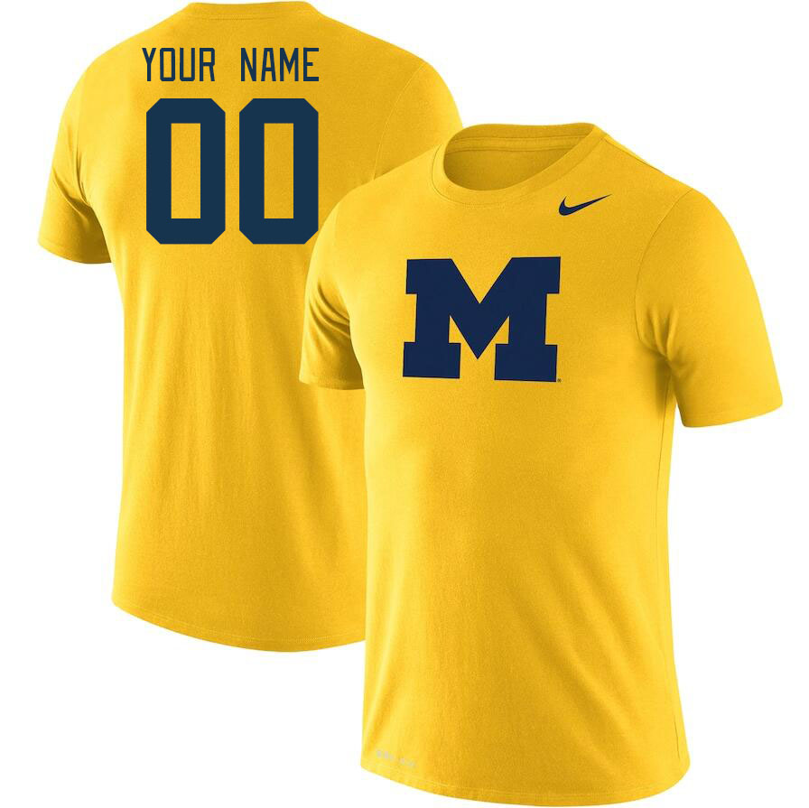 Custom Michigan Wolverines Name And Number College Tshirt-Gold - Click Image to Close